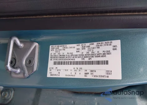 2013 Ford Escape Se z USA, uszkodzony, nr VIN 1FMCU0GX2DUD63432